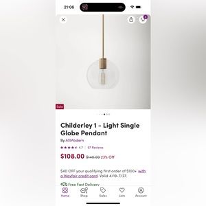 Light single gold pendant selling two of them brand new never opened the box